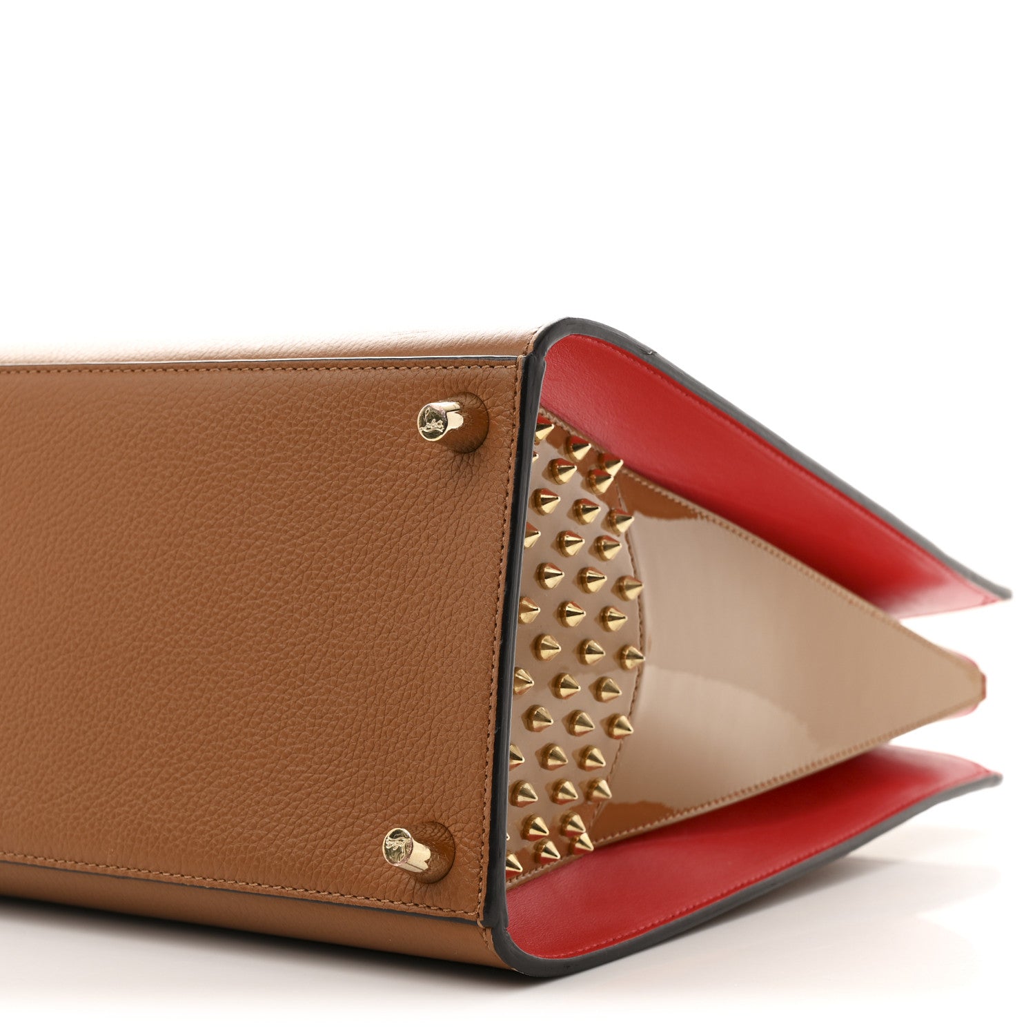 Christian Louboutin Calfskin Patent Studded Large Paloma Cognac