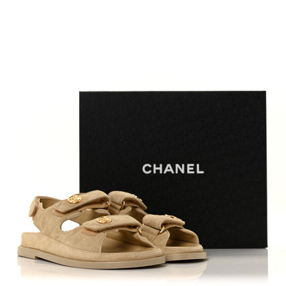 Chanel Suede Calfskin Velcro Dad Sandals 36.5 Beige 7 of 7