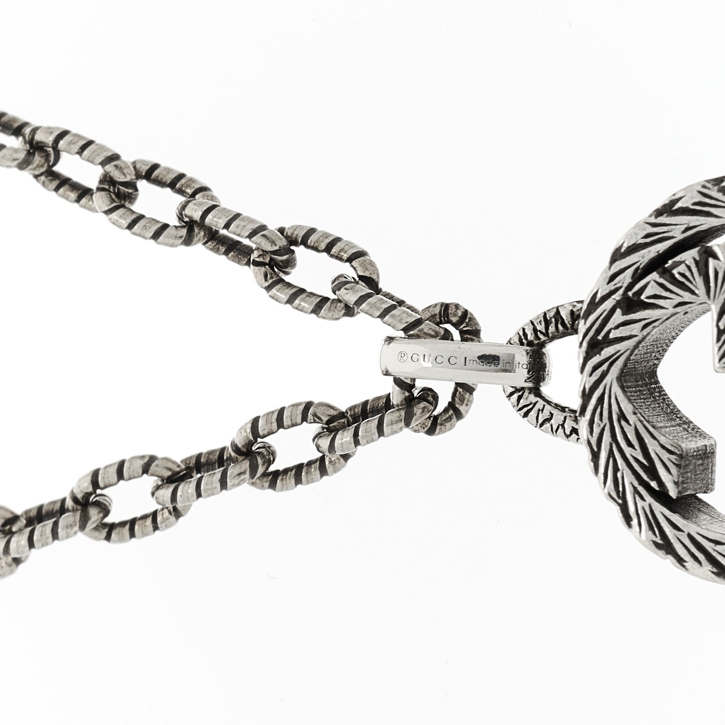 Sterling Silver Small Textured Interlocking G Pendant Necklace