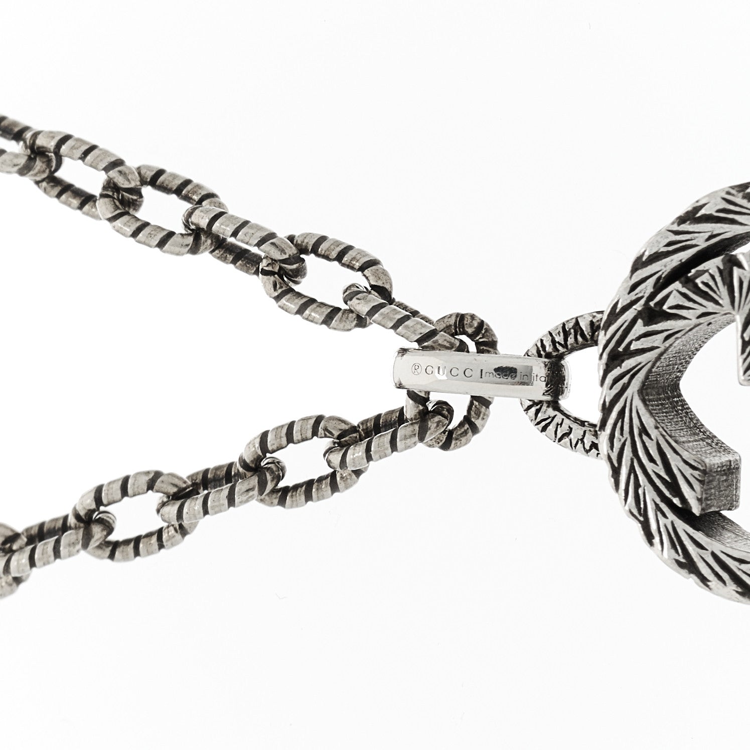 Gucci Sterling Silver Small Textured Interlocking G Pendant Necklace 4 of 9