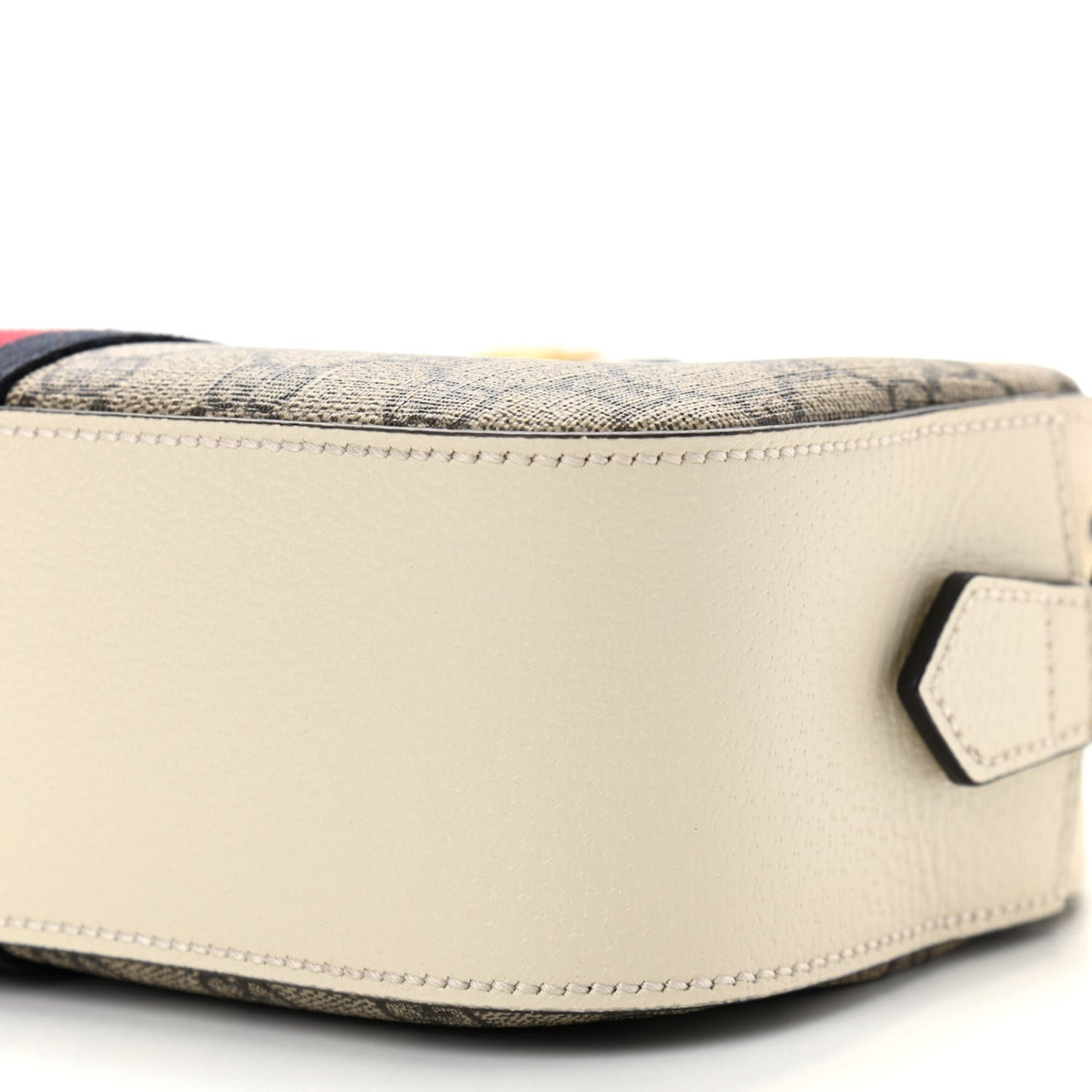 GG Supreme Monogram Textured Calfskin Web Small Ophidia Camera Bag Beige Ebony Mystic White