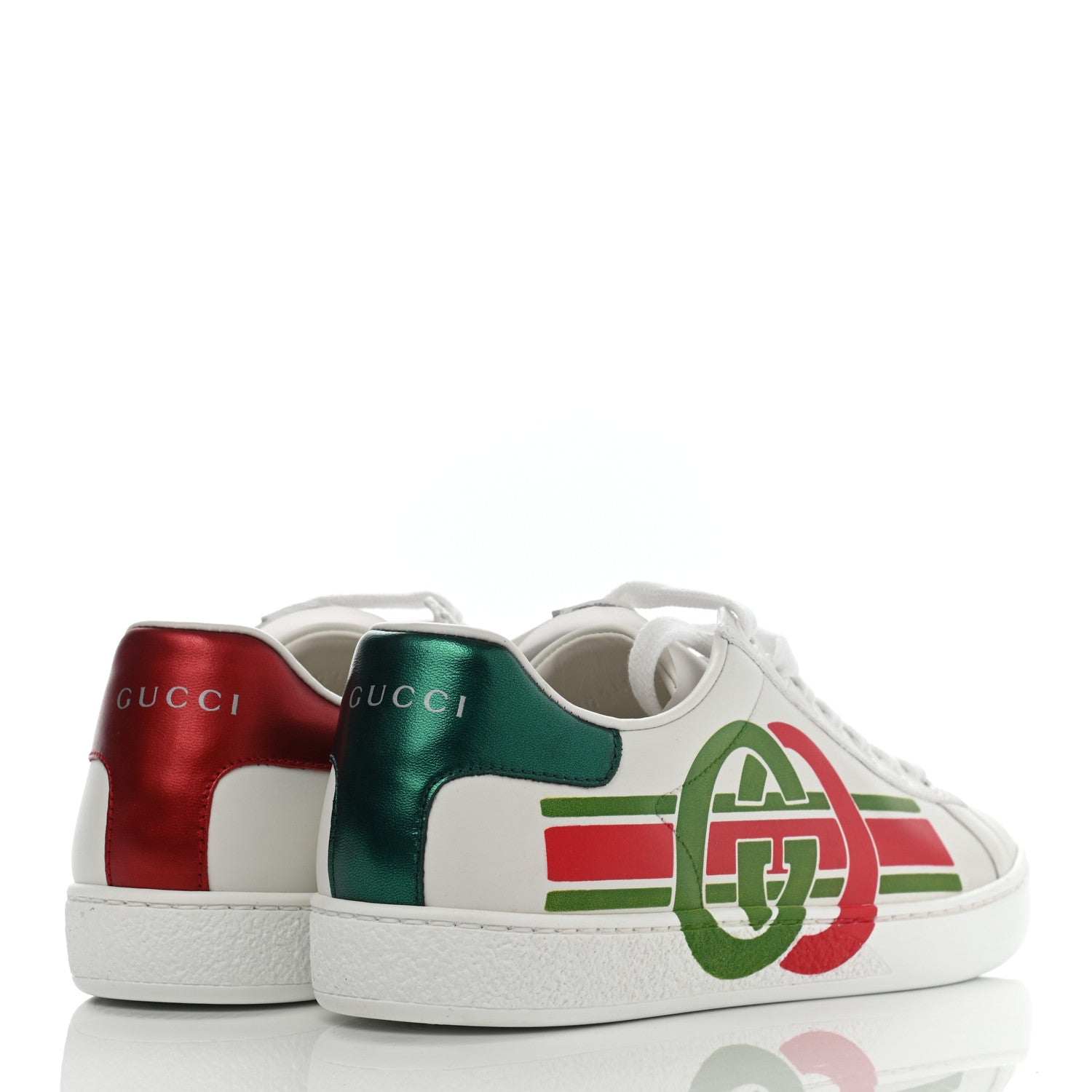 Gucci Calfskin Interlocking G Womens New Ace Sneakers 36.5 White Red Flame Green 4 of 8