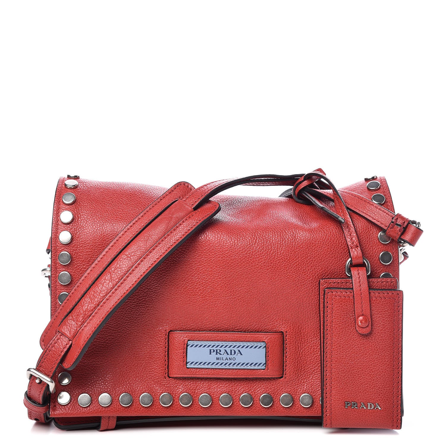 Prada Glace Calf Studded Etiquette Flap Fuoco 1 of 11