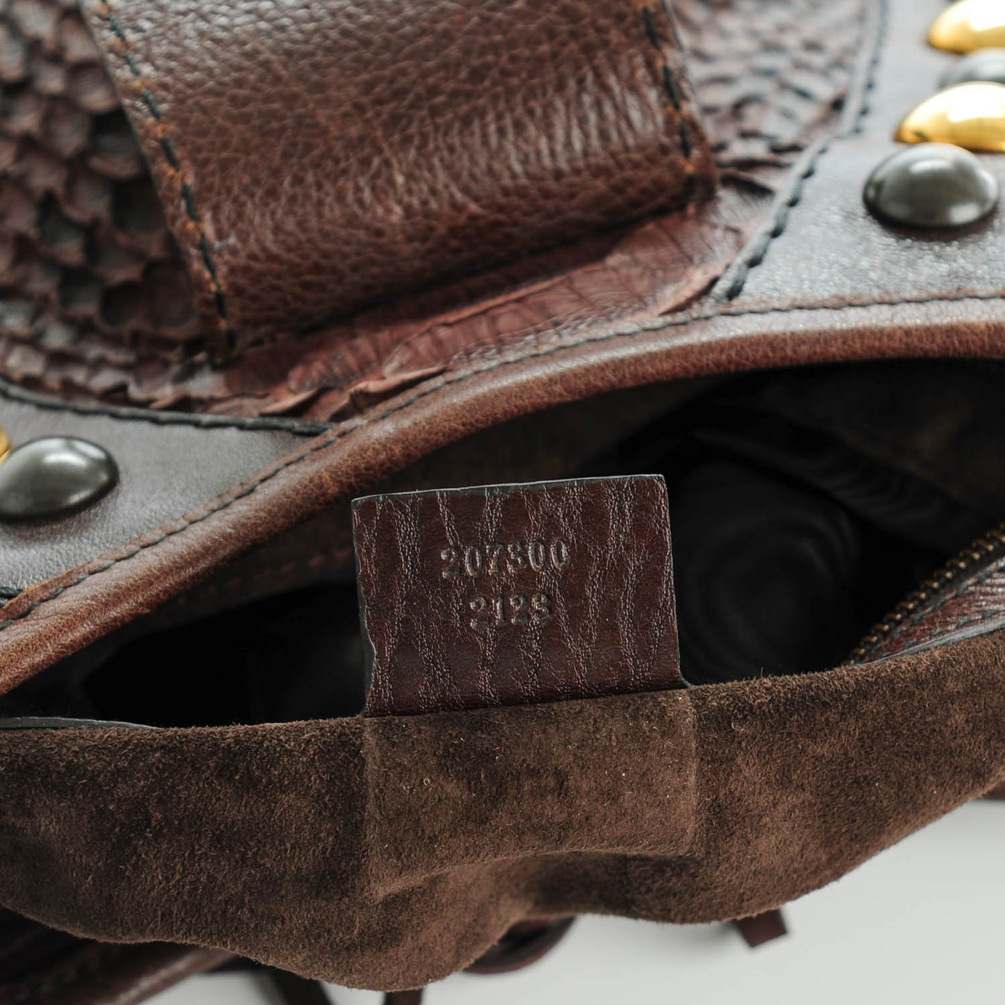 Calfskin Python Suede Fringe Babouska Hobo Brown