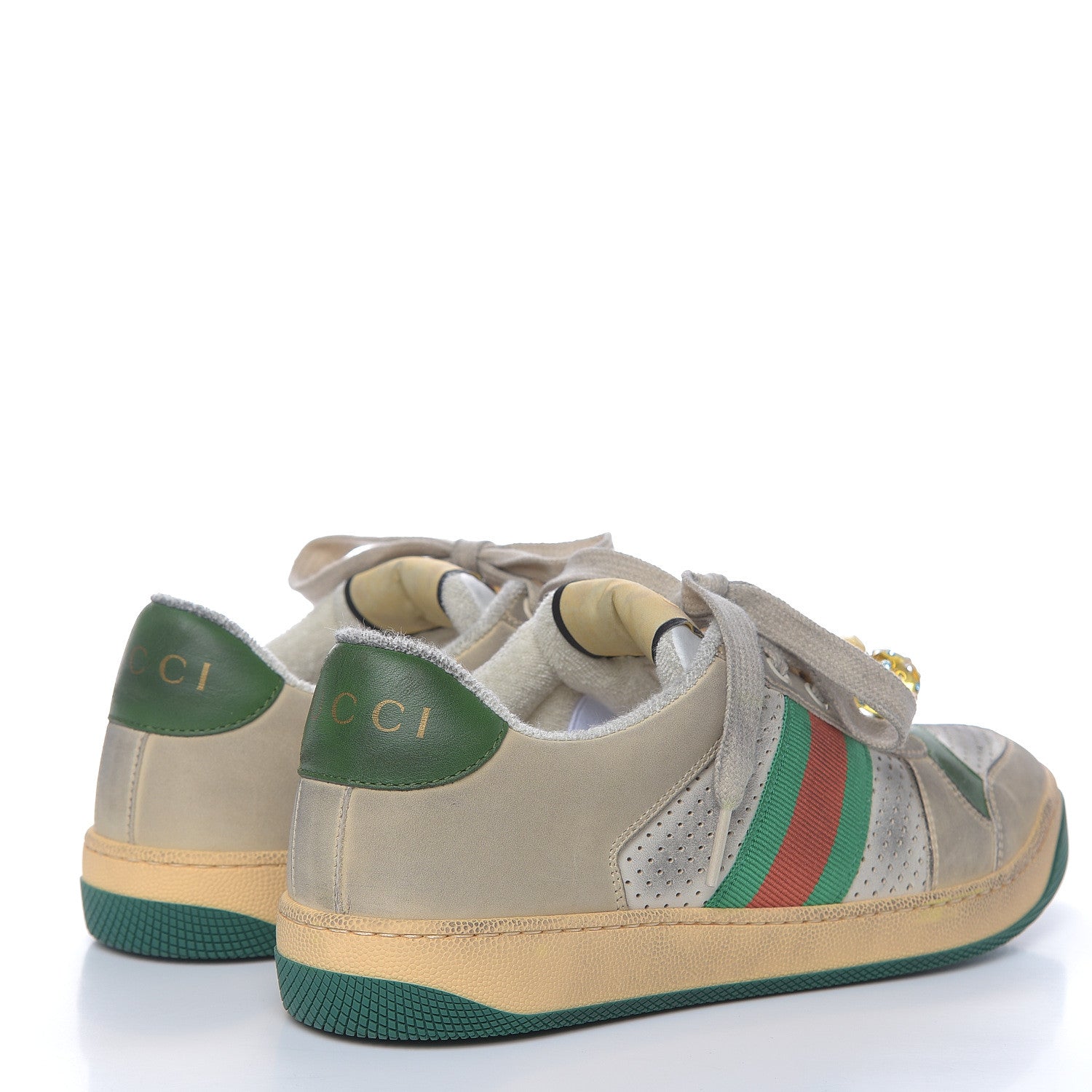 Gucci Nubuck Web Cherries Womens Screener Sneakers 39 Dusty Milk White Vintage Green 4 of 9