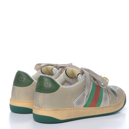 Gucci Nubuck Web Cherries Womens Screener Sneakers 39 Dusty Milk White Vintage Green 4 of 9