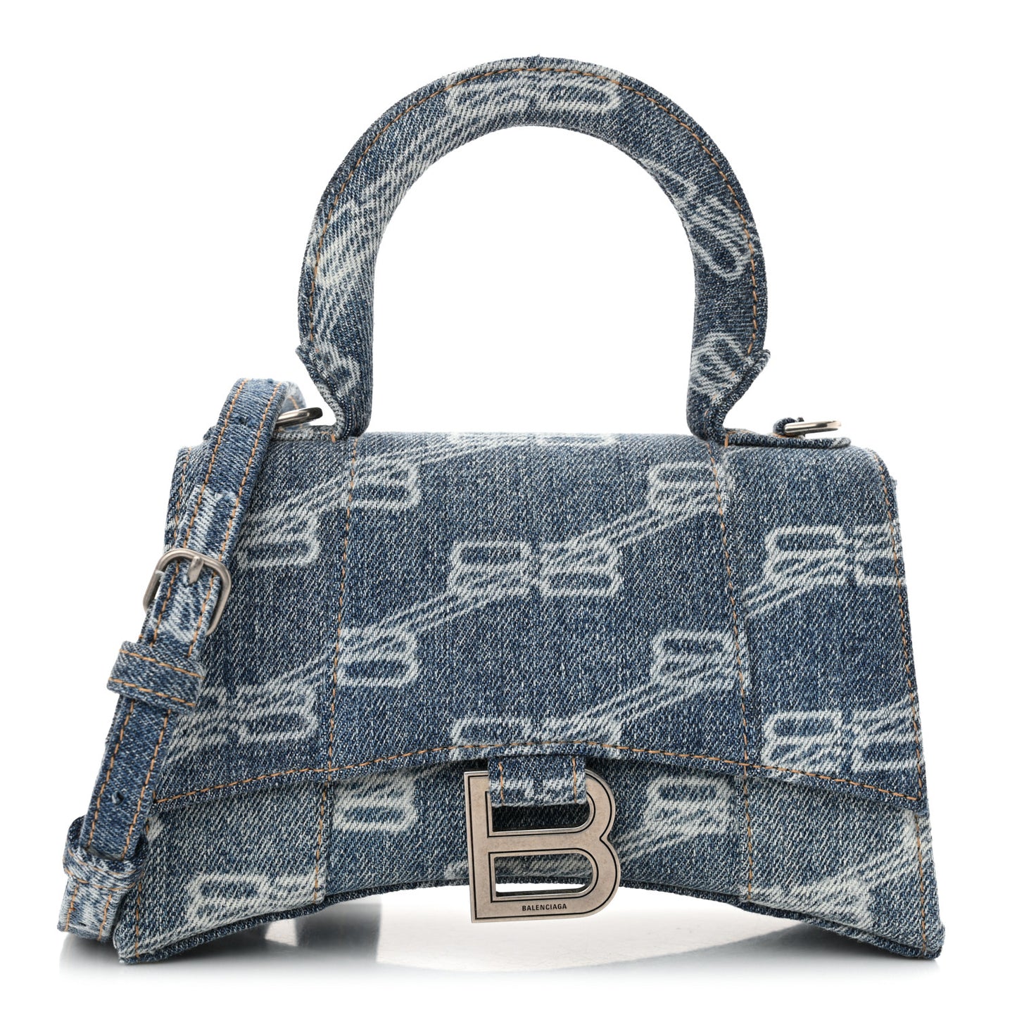 Denim BB Monogram Small Hourglass Top Handle Bag Blue