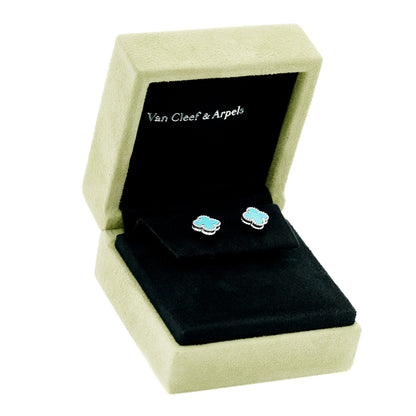 Van Cleef & Arpels 18K White Gold Turquoise Sweet Alhambra Earrings 5 of 5