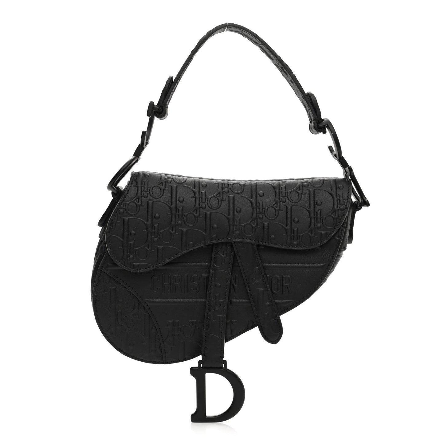 Calfskin Embossed Oblique Mini Saddle Bag Black