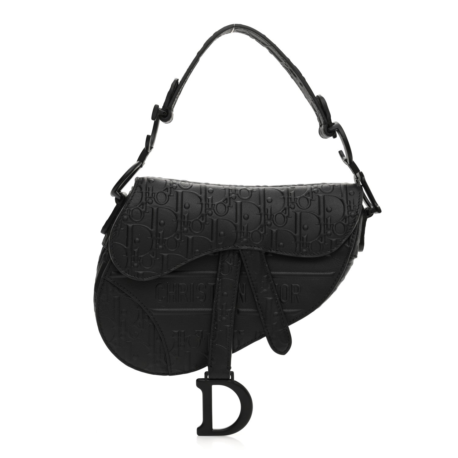 Christian Dior Calfskin Embossed Oblique Mini Saddle Bag Black 2 of 6