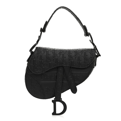 Christian Dior Calfskin Embossed Oblique Mini Saddle Bag Black 2 of 6