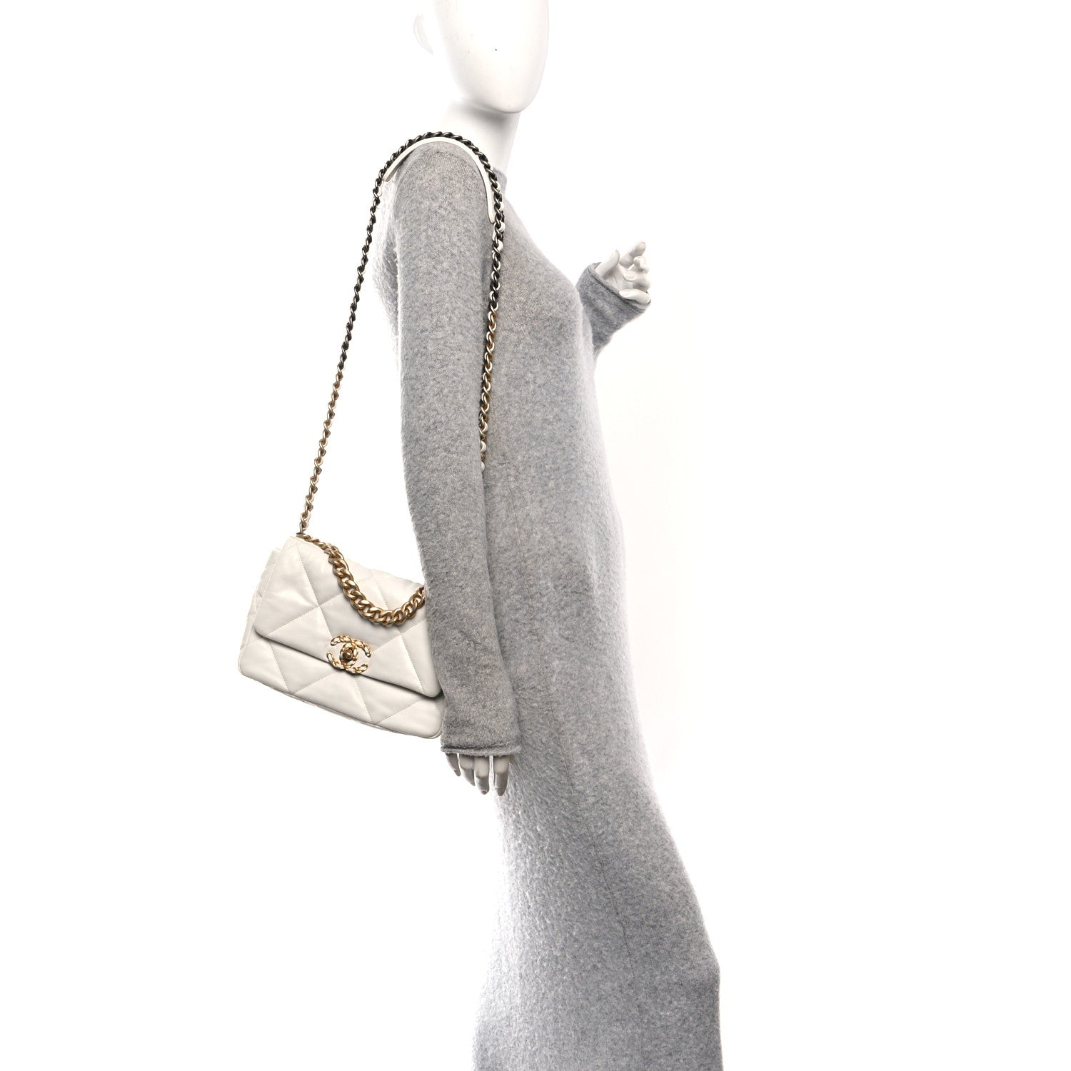 Chanel Goatskin Quilted Medium Chanel 19 Flap White 1864755