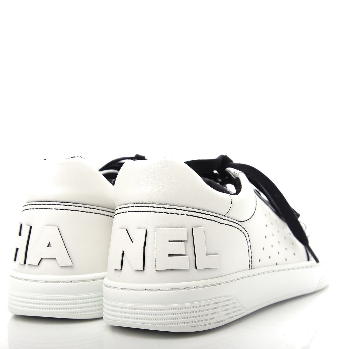 Calfskin Womens Logo Sneakers 41 Black White