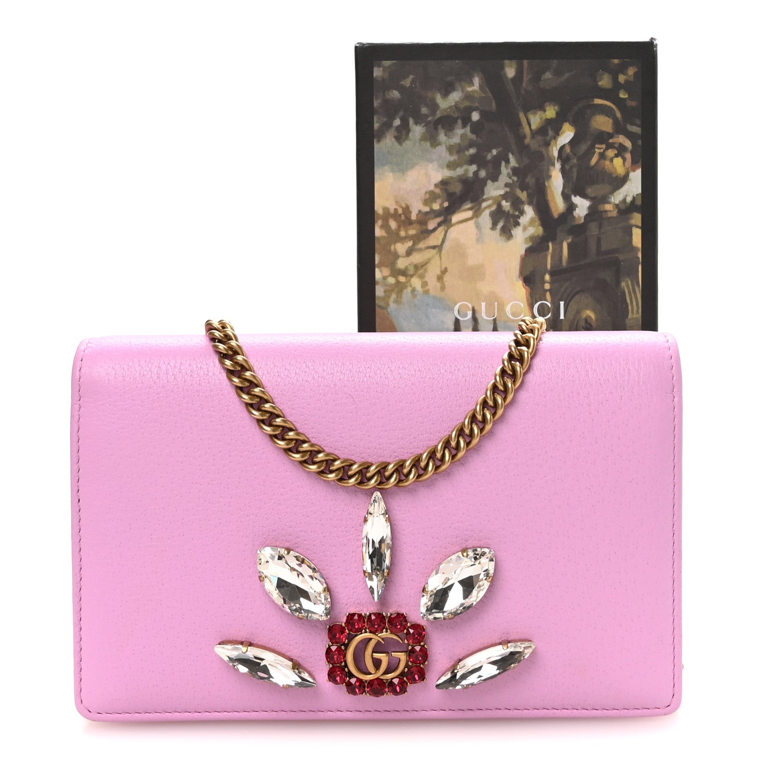 Gucci Calfskin Marquise Crystals Mini GG Chain Wallet Malva 11 of 11