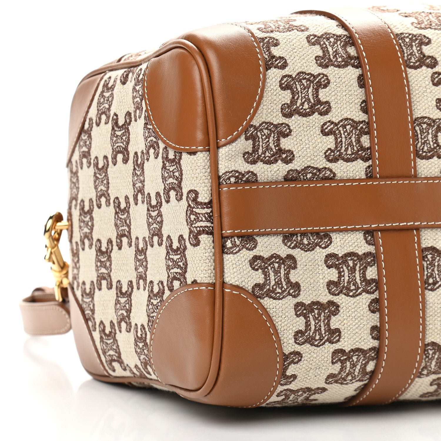 Celine Triomphe Textile Calfskin Small Boston Bag Brown 6 of 7
