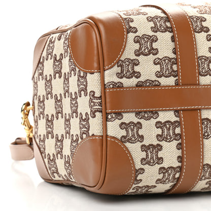 Celine Triomphe Textile Calfskin Small Boston Bag Brown 6 of 7