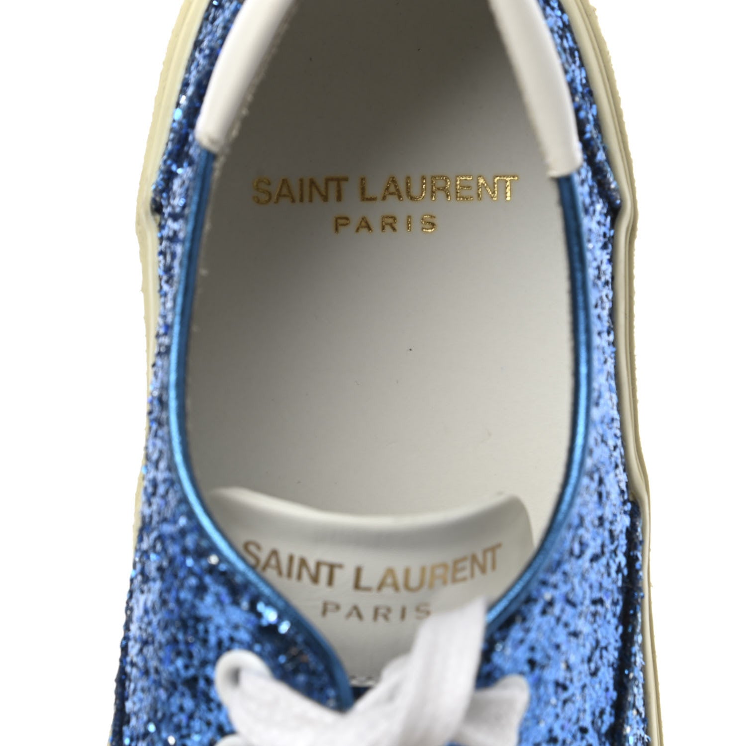 Saint Laurent Calfskin Crystal Glitter Venice Low Top Sneakers 35.5 Blue 6 of 9