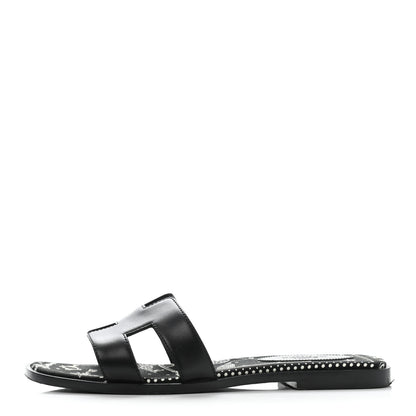 Hermes Box Cotton Canvas Printed Les Cles Bandana Oran Sandals 36 Black 1 of 10