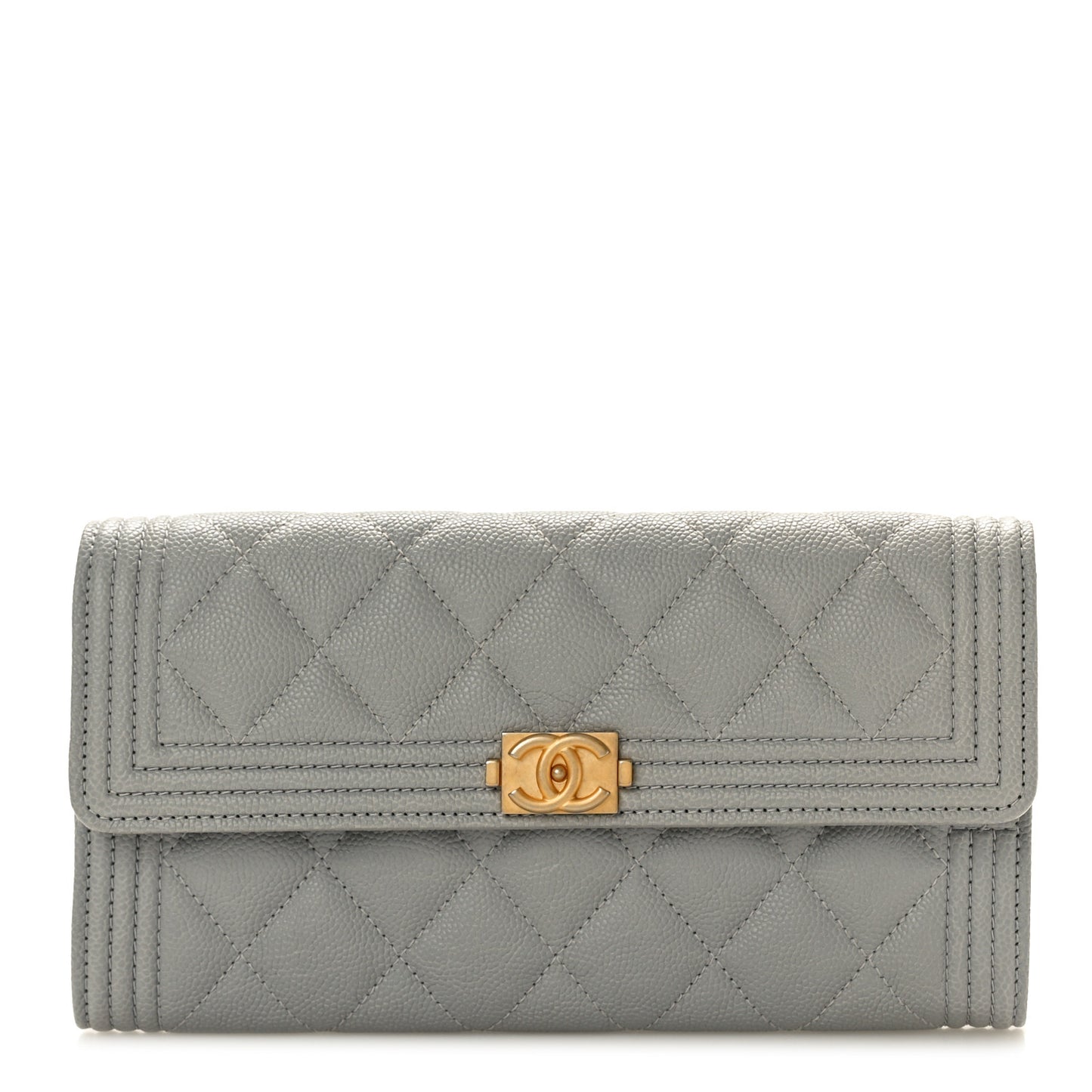 Caviar Quilted Large Boy Gusset Flap Wallet Grey
