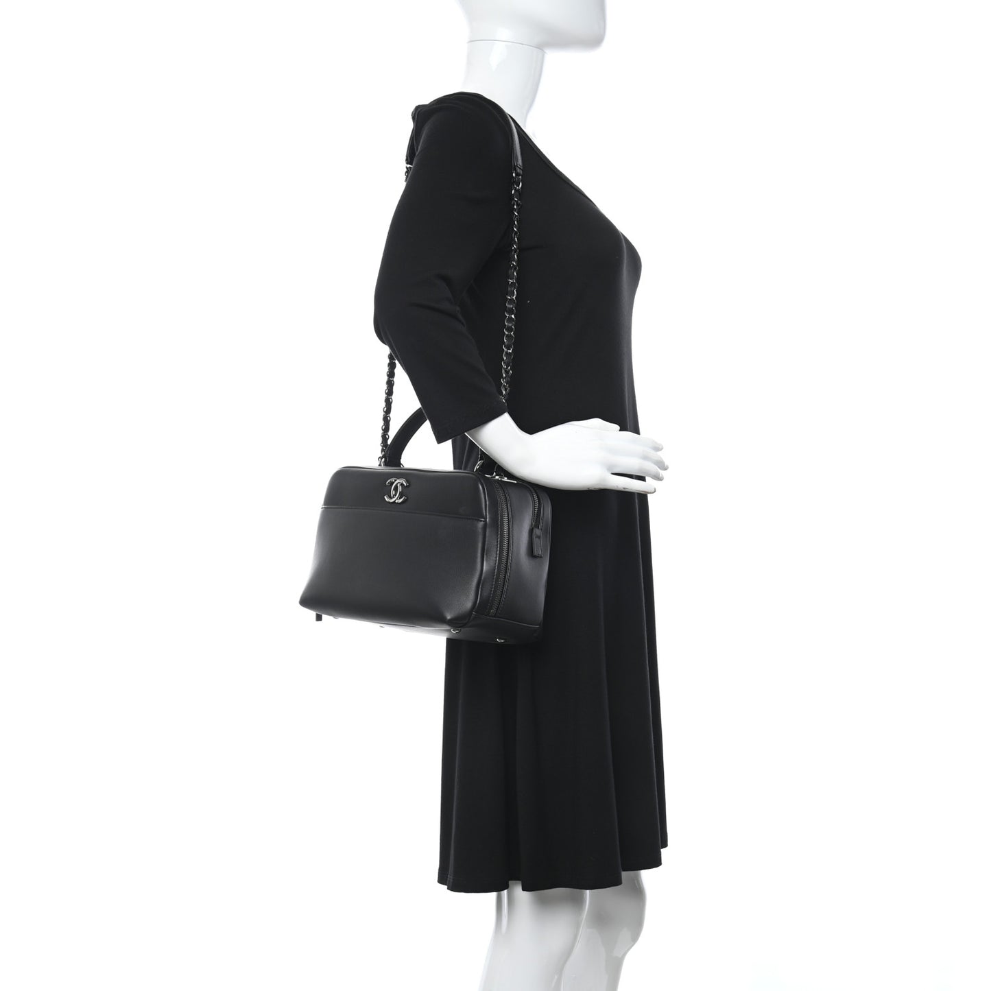 Calfskin Small Trendy CC Bowling Bag Black