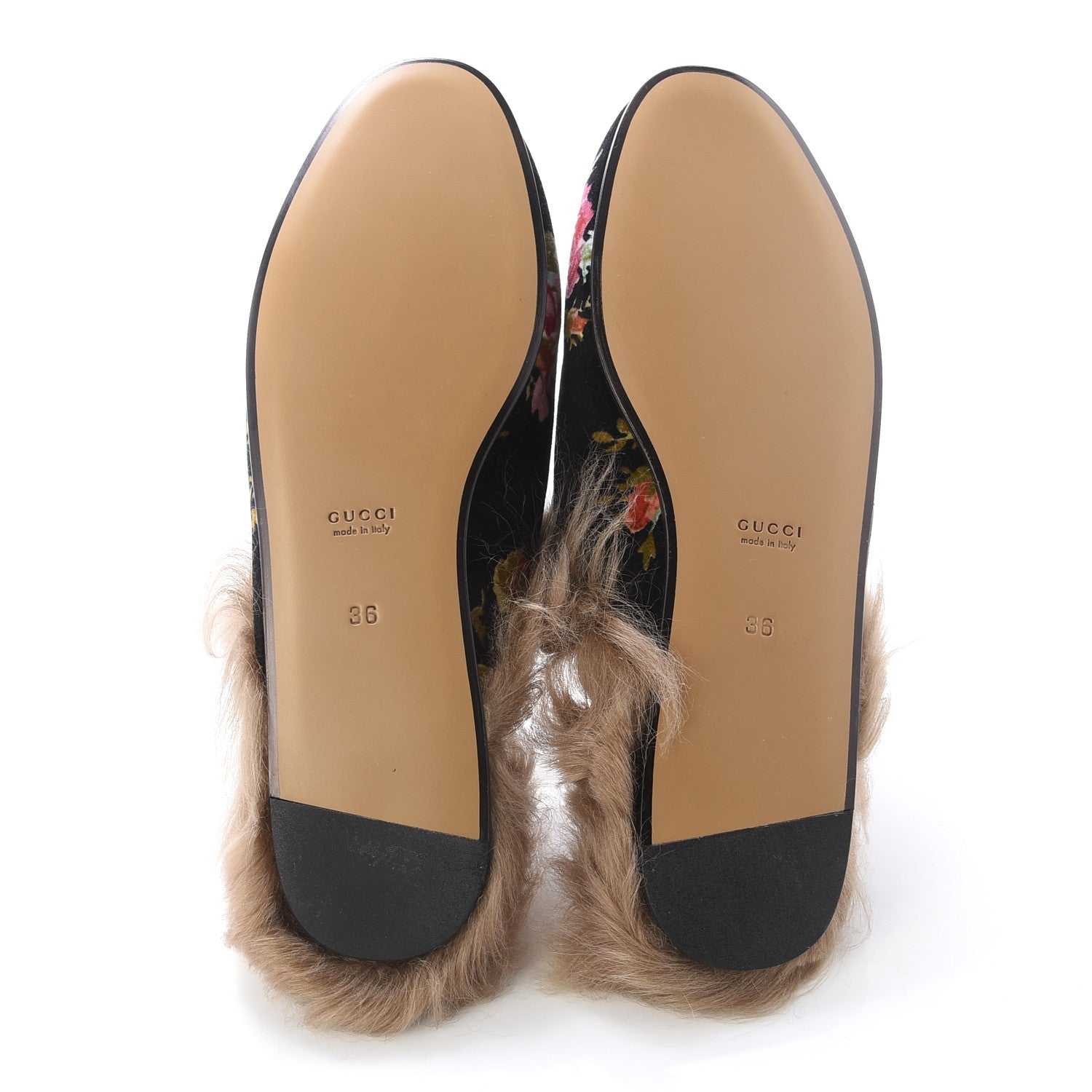 Gucci Velvet Fur Floral Womens Princetown Slippers 36 Black 5 of 8