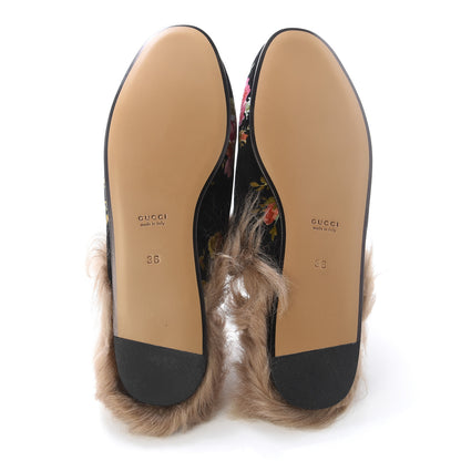 Gucci Velvet Fur Floral Womens Princetown Slippers 36 Black 5 of 8