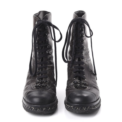 Chanel Calfskin Quilted Chain Around Combat Boots 39 Black 2 of 7