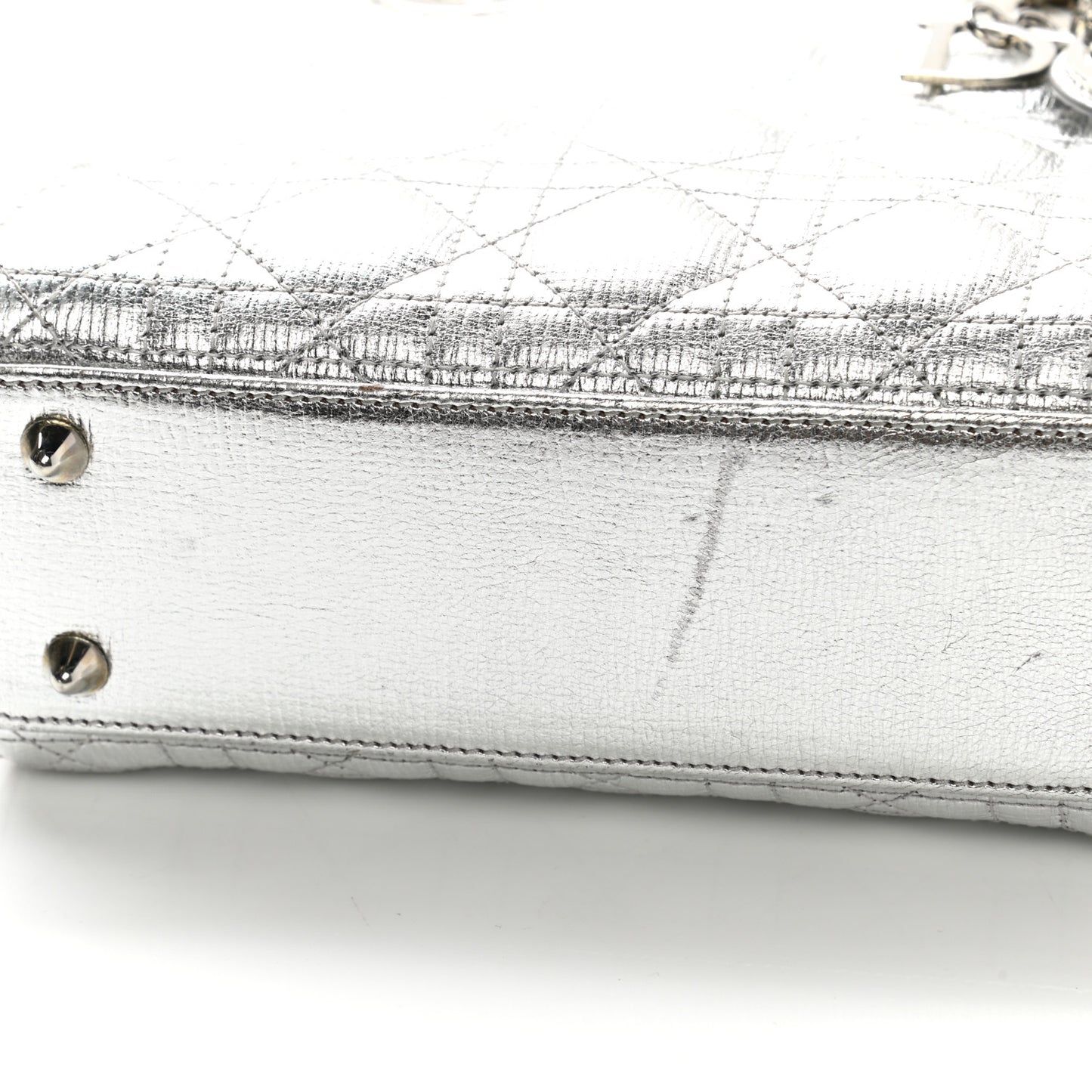 Metallic Grained Calfskin Cannage Small Lucky Badges My Lady Dior Silver