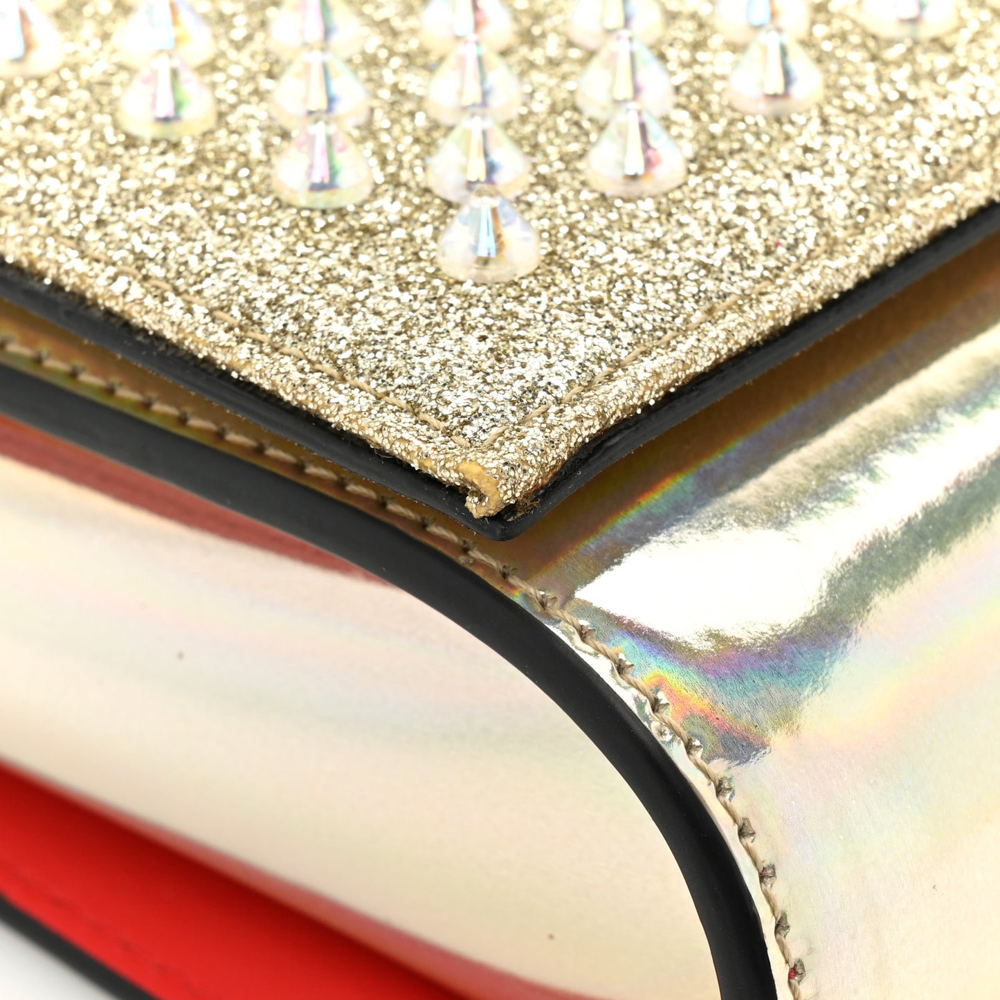 Glitter Metallic Patent Calfskin Psychic Spikes Paloma Clutch Gold