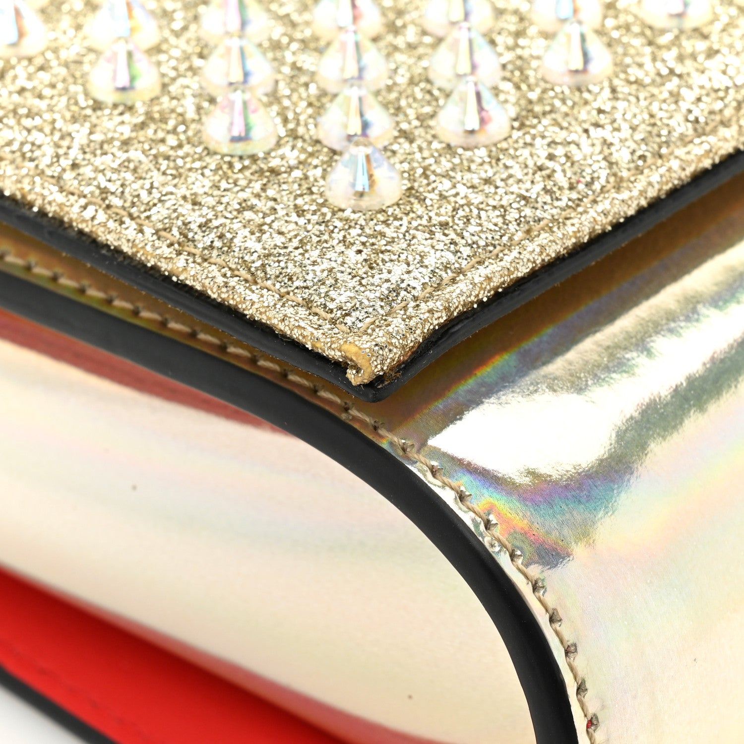 Christian Louboutin Glitter Metallic Patent Calfskin Psychic Spikes Paloma Clutch Gold 12 of 15