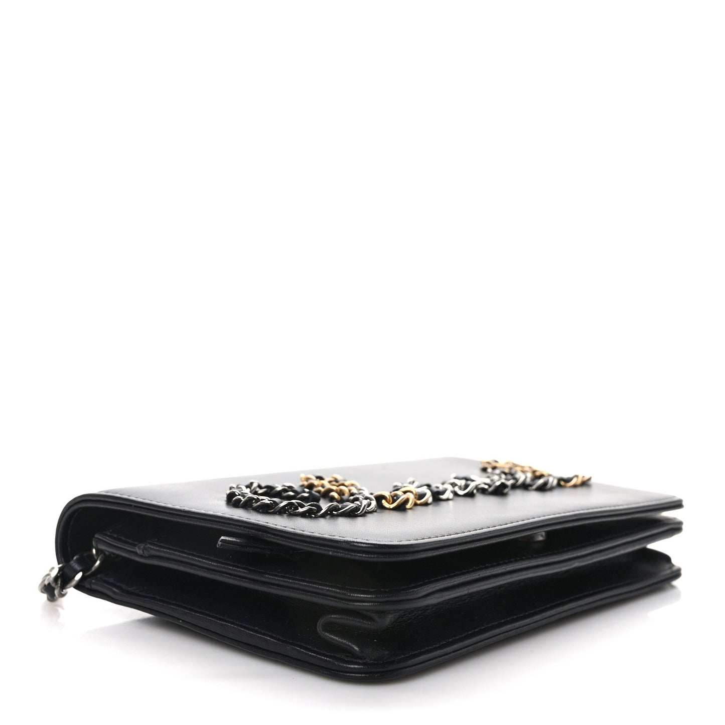 Calfskin Chain 20s Signe Wallet on Chain WOC Black