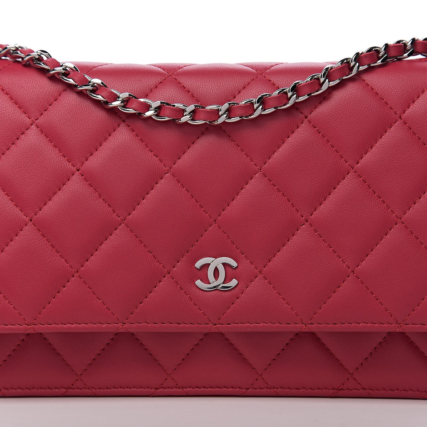 Lambskin Quilted Wallet On Chain WOC Dark Pink
