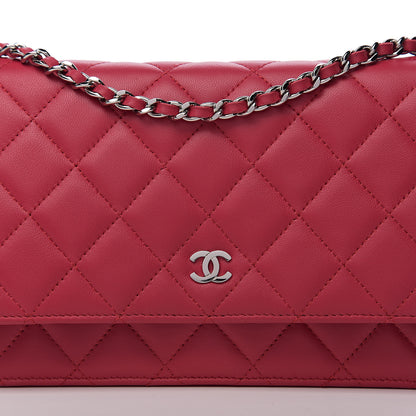 Chanel Lambskin Quilted Wallet On Chain WOC Dark Pink 10 of 10