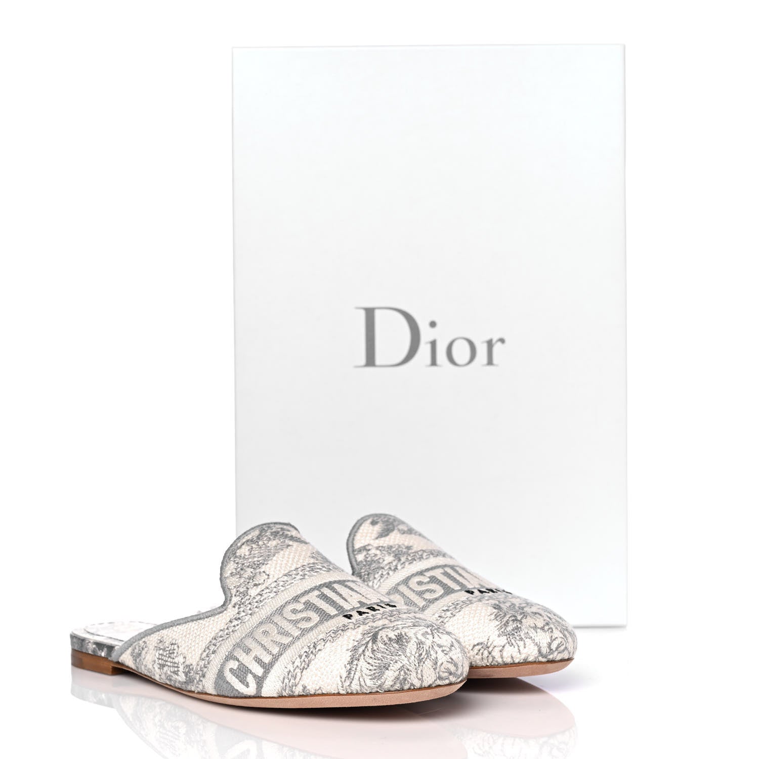 Christian Dior Canvas Embroidered Toile De Jouy Off Flat Mules 35.5 Grey Stone 9 of 9