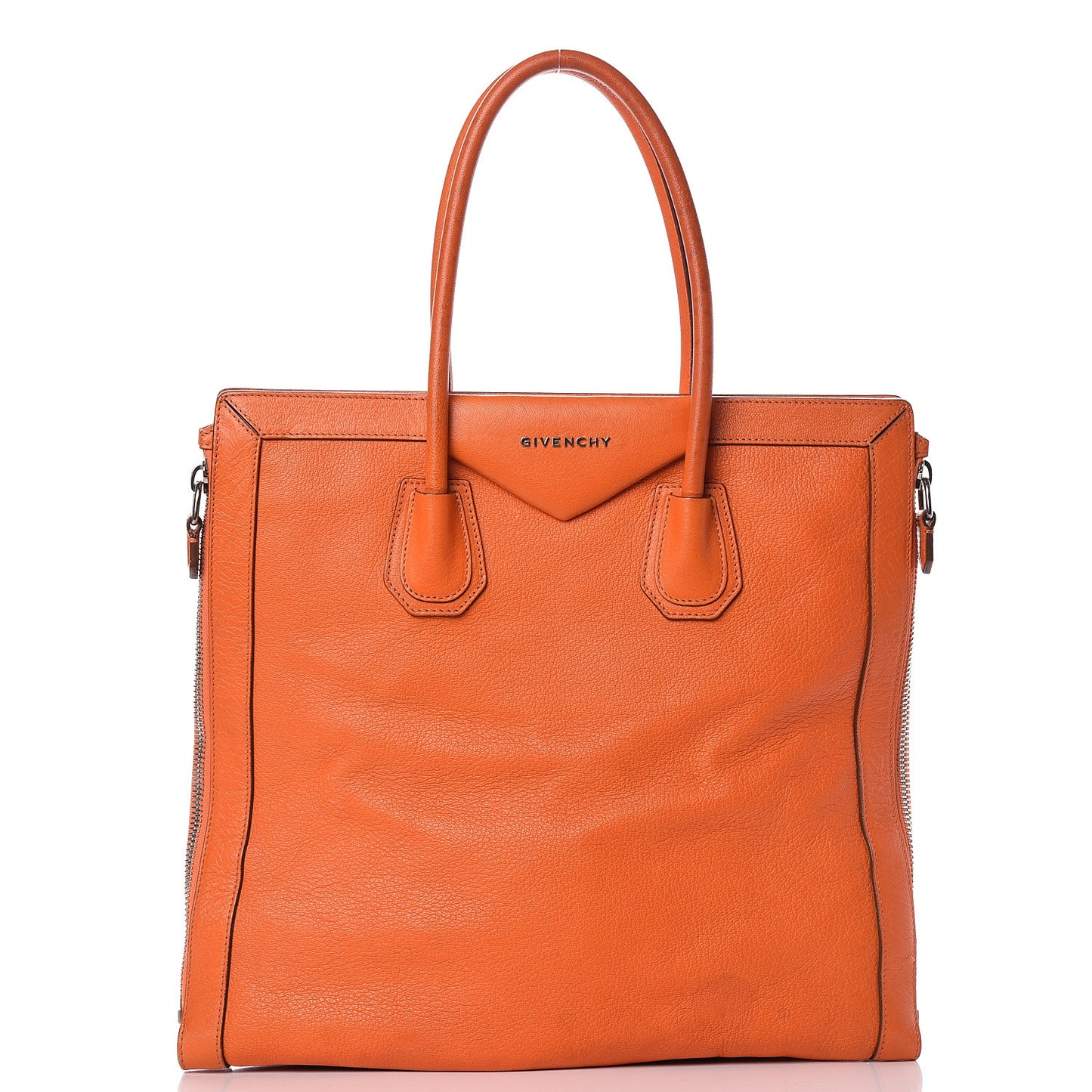 Grained Goatskin Antigona Zippered Tote Orange