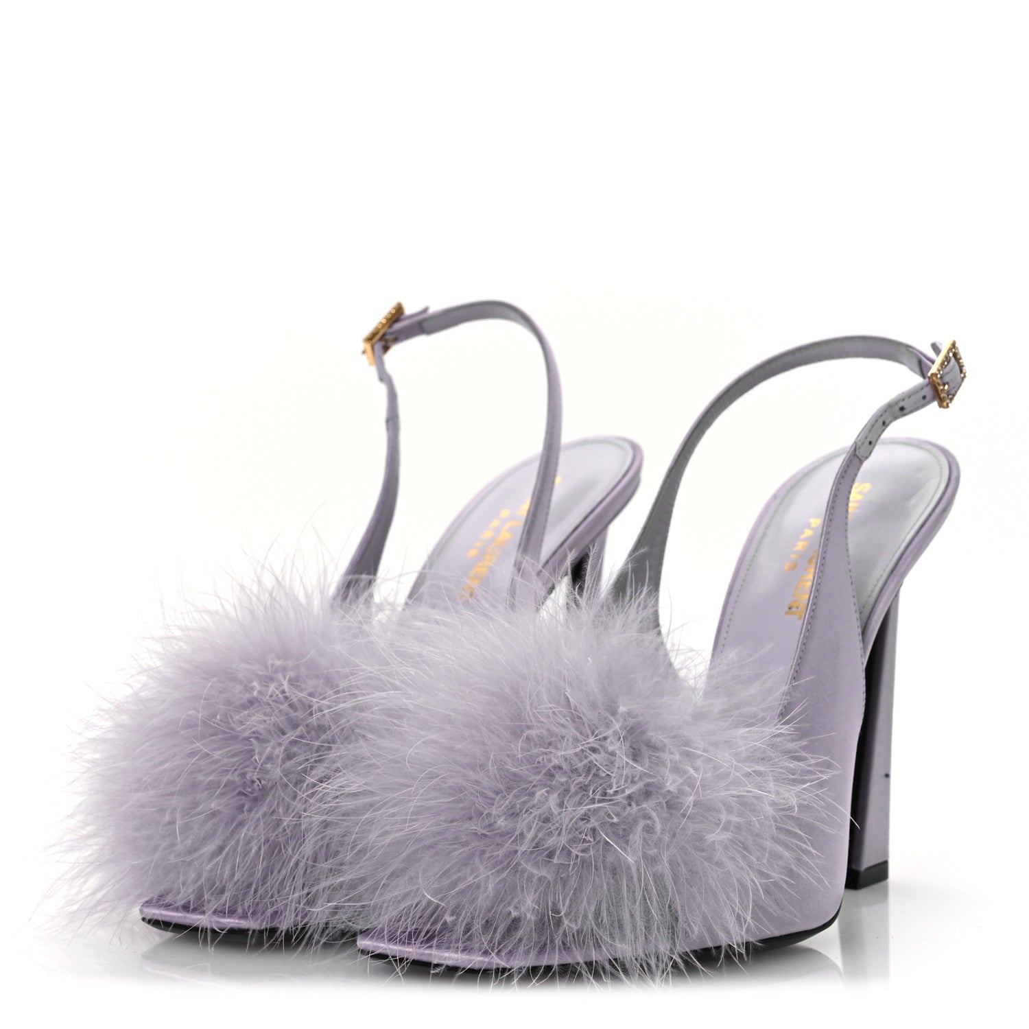 Saint Laurent Crepe Satin Mae Feathered Sandals Slight 38 Poly Grey 4 of 14