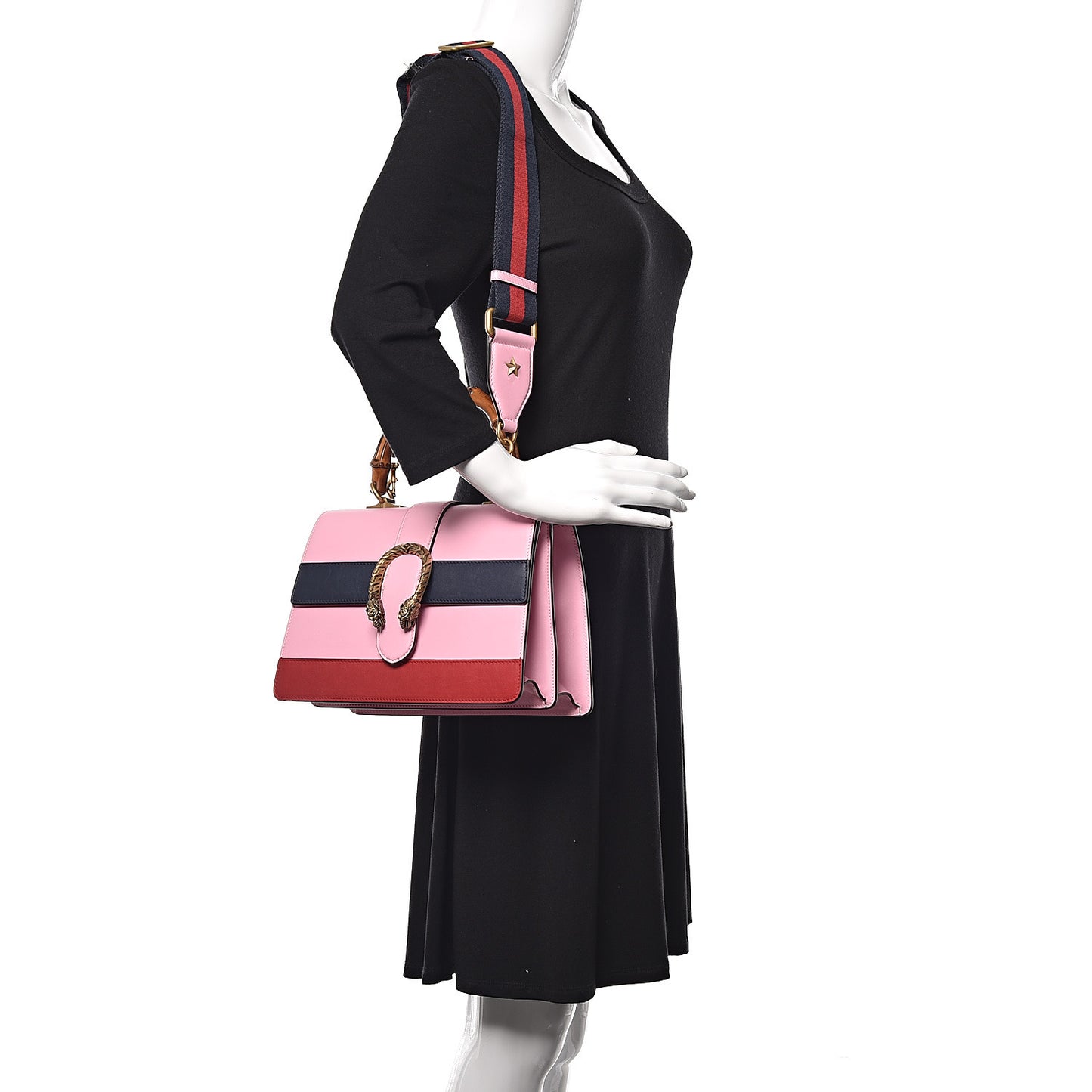 Moon Calfskin Web Medium Dionysus Bamboo Top Handle Bag Sugar Pink Blue Agata Hibiscus Red