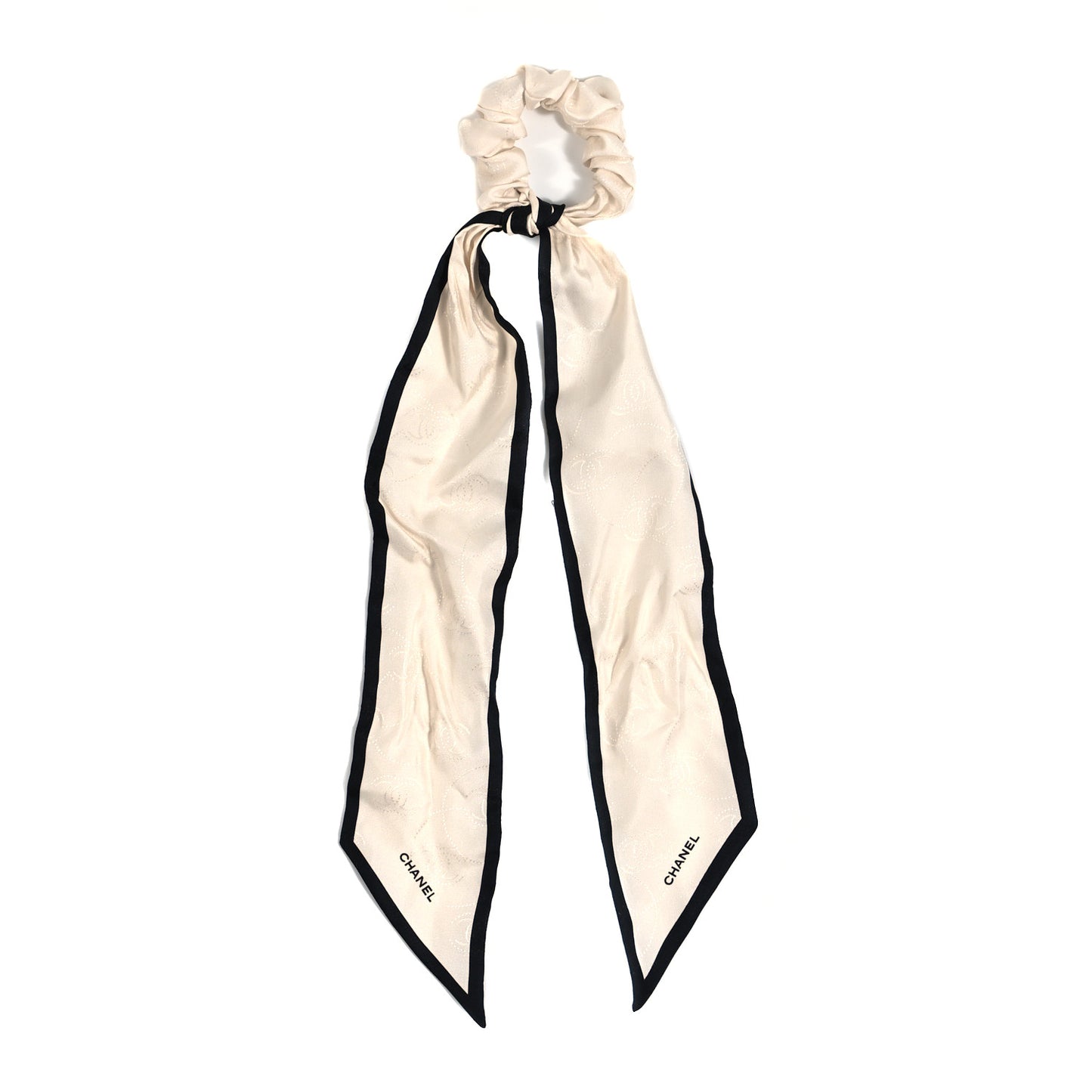 Silk Twill Hair Tie Ivory Black