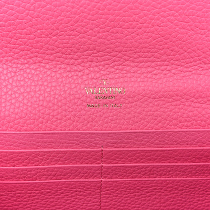 Valentino Garavani Pebbled Calfskin Rockstud Flip Lock Wallet On Chain Feminine Pink 11 of 19