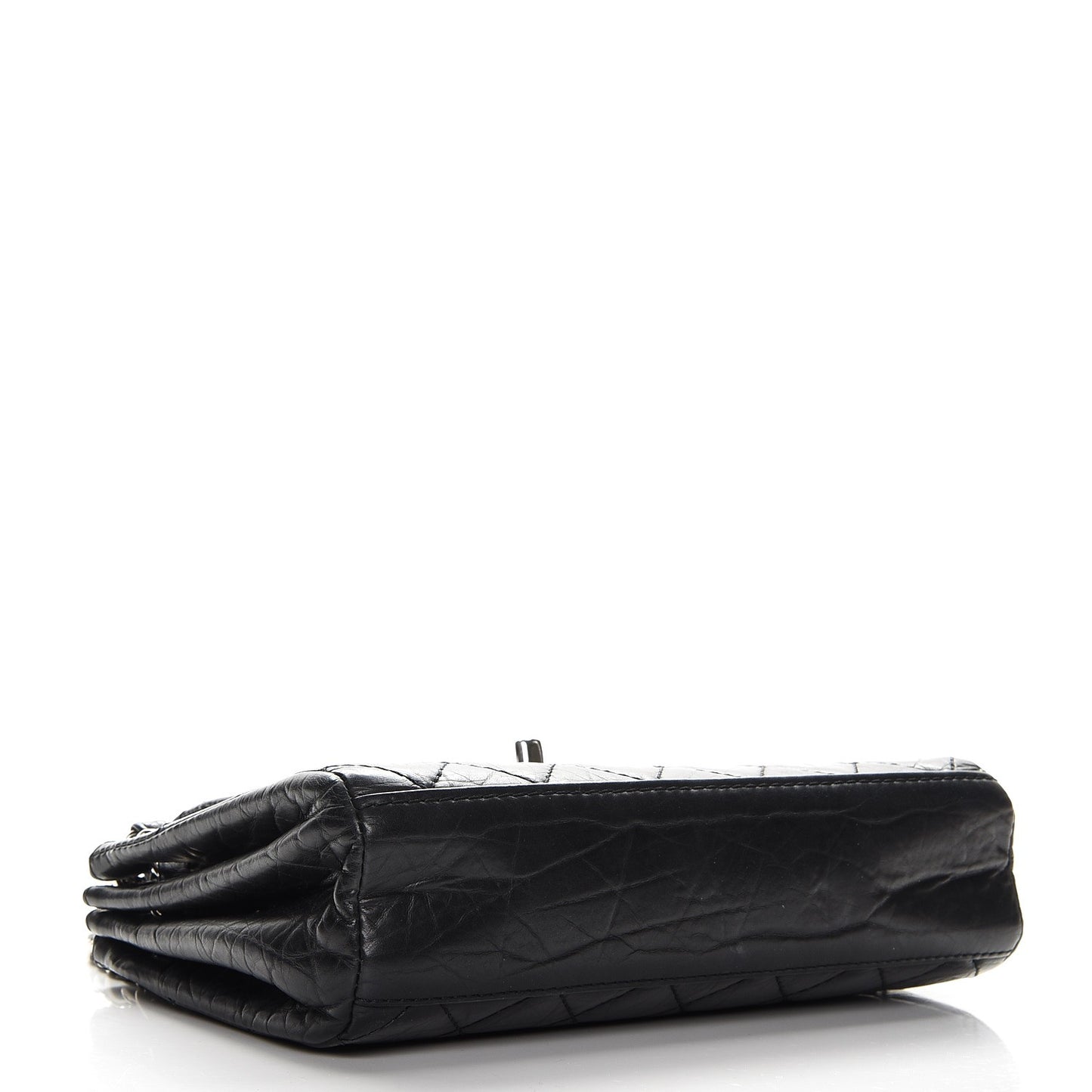 Aged Calfskin Quilted Accordion Double Flap Black
