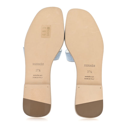 Hermes Denim Canvas Oran Sandals 37.5 Bleu Clair 6 of 9