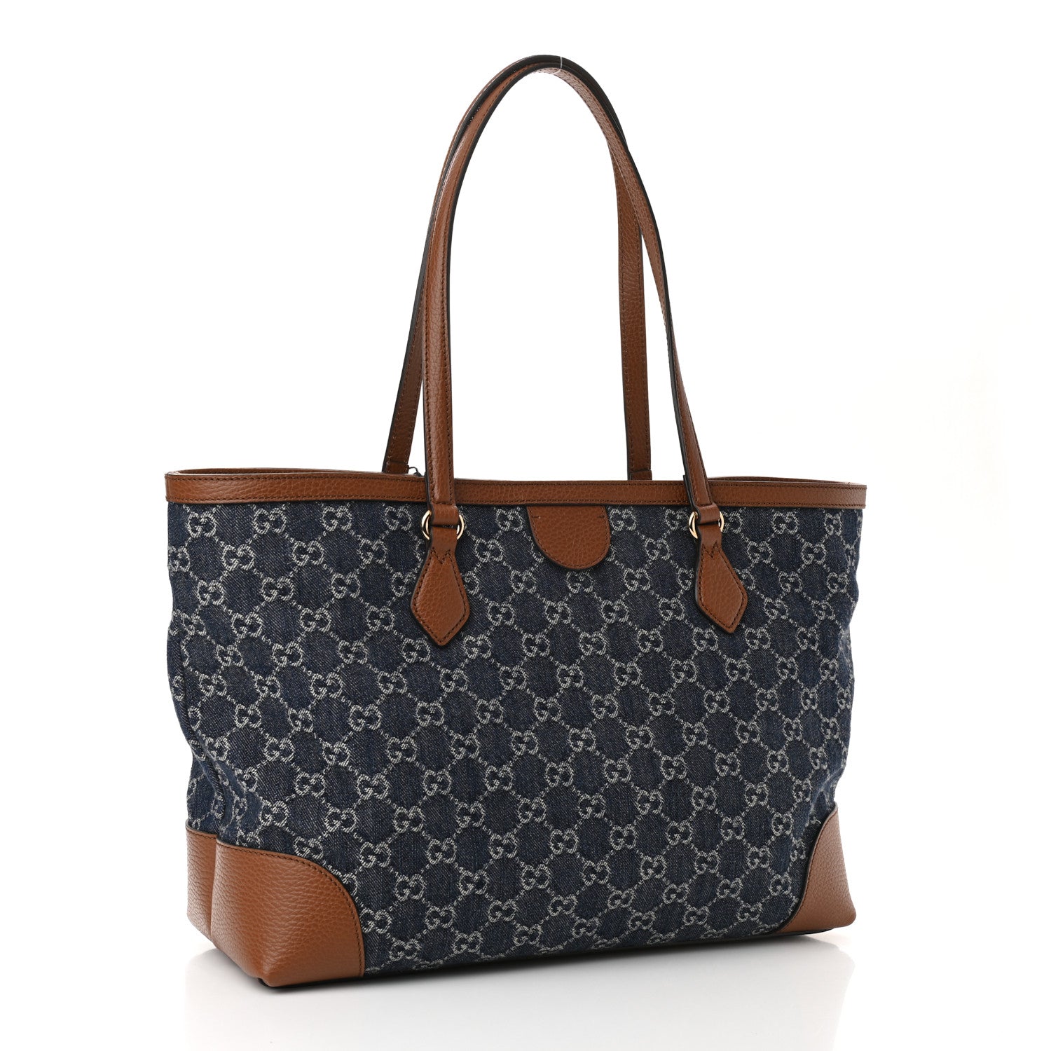 Gucci New Denim GG Monogram Medium Ophidia Shopping Tote Blue Tea Cuir 3 of 10