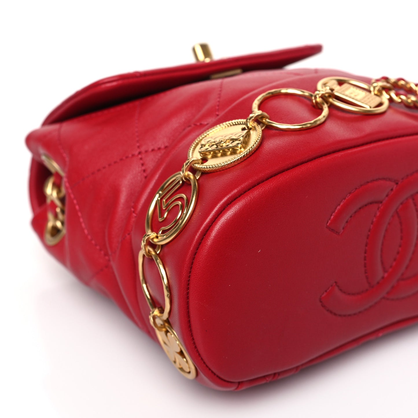 Calfskin Quilted Small Charms Backpack Red