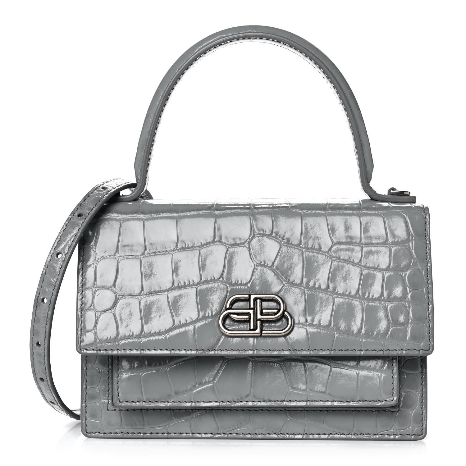Balenciaga Shiny Calfskin Crocodile Embossed XS Sharp Top Handle Bag Balenciaga Grey 1 of 13