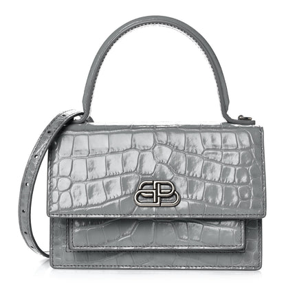 Balenciaga Shiny Calfskin Crocodile Embossed XS Sharp Top Handle Bag Balenciaga Grey 1 of 13
