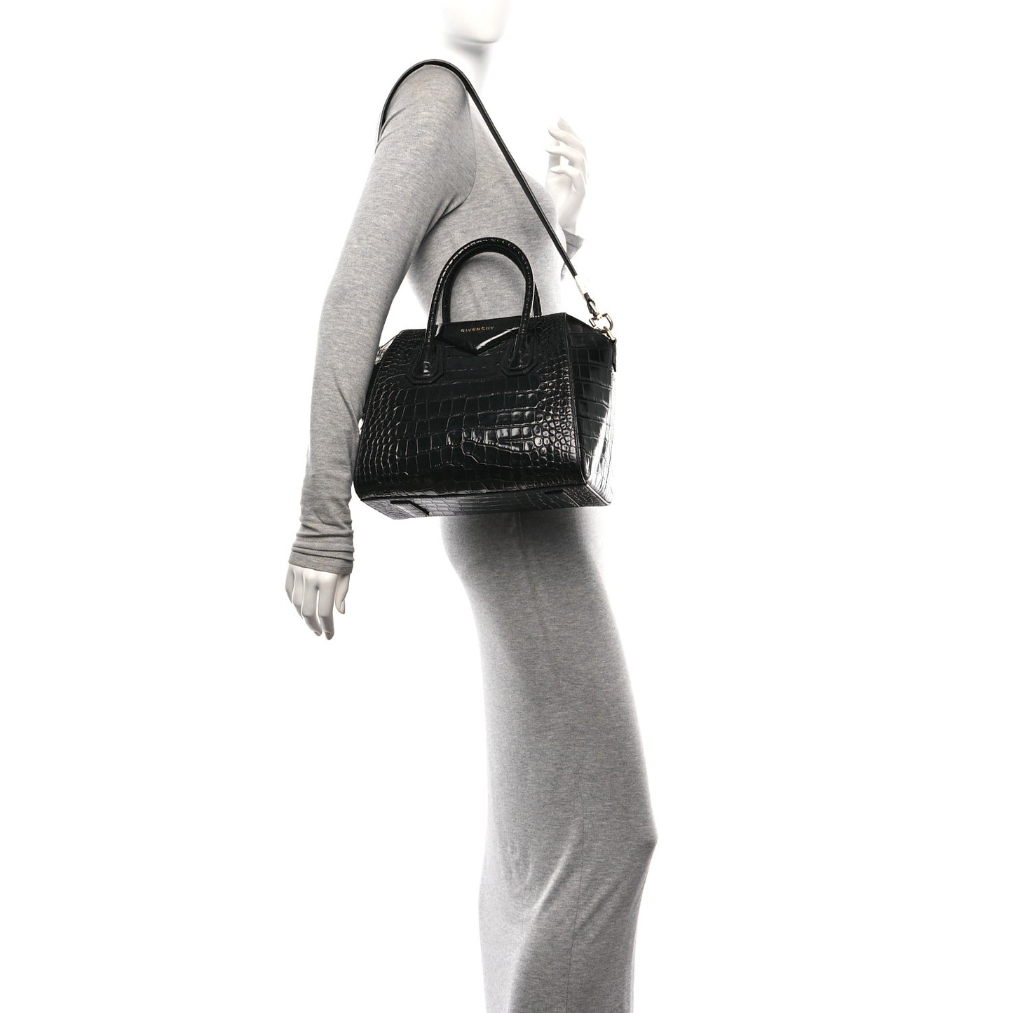 Calfskin Crocodile Embossed Small Antigona Black