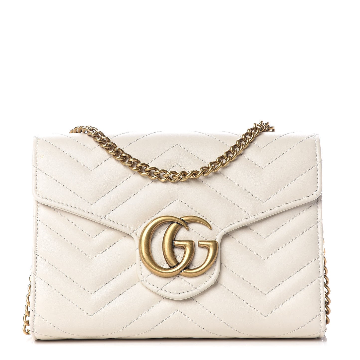 Calfskin Matelasse GG Marmont Chain Wallet Mystic White