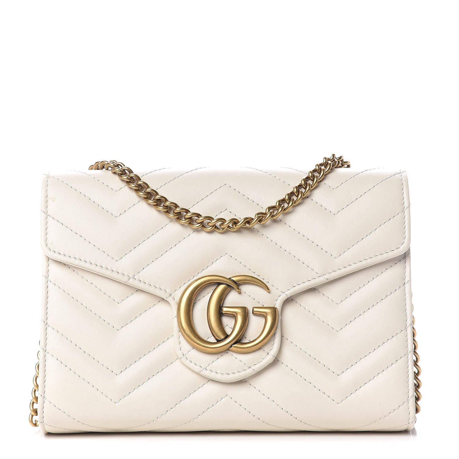 Gucci Calfskin Matelasse GG Marmont Chain Wallet Mystic White 1 of 13