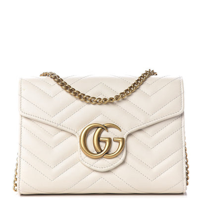 Gucci Calfskin Matelasse GG Marmont Chain Wallet Mystic White 1 of 13