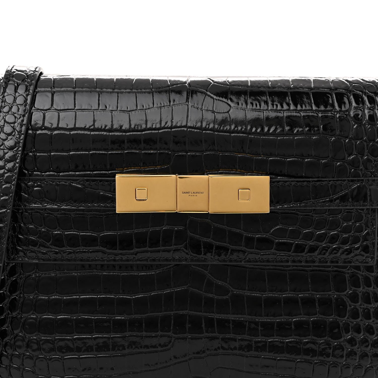 Saint Laurent Shiny Calfskin Crocodile Embossed Small Manhattan Baguette Black 8 of 11